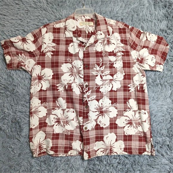 Island Republic Hawaiian Shirt Mens‎ Large Floral Print Hibiscus Silk Red White - Picture 1 of 9
